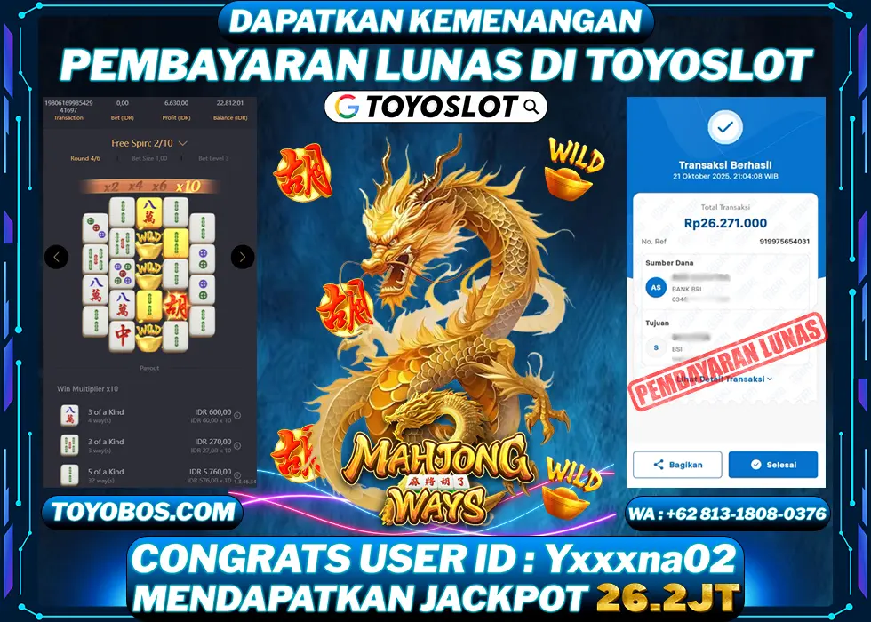TOYOSLOT - BUKTI KEMENANGAN Mahjong Ways Rp26,271,000,- LUNAS